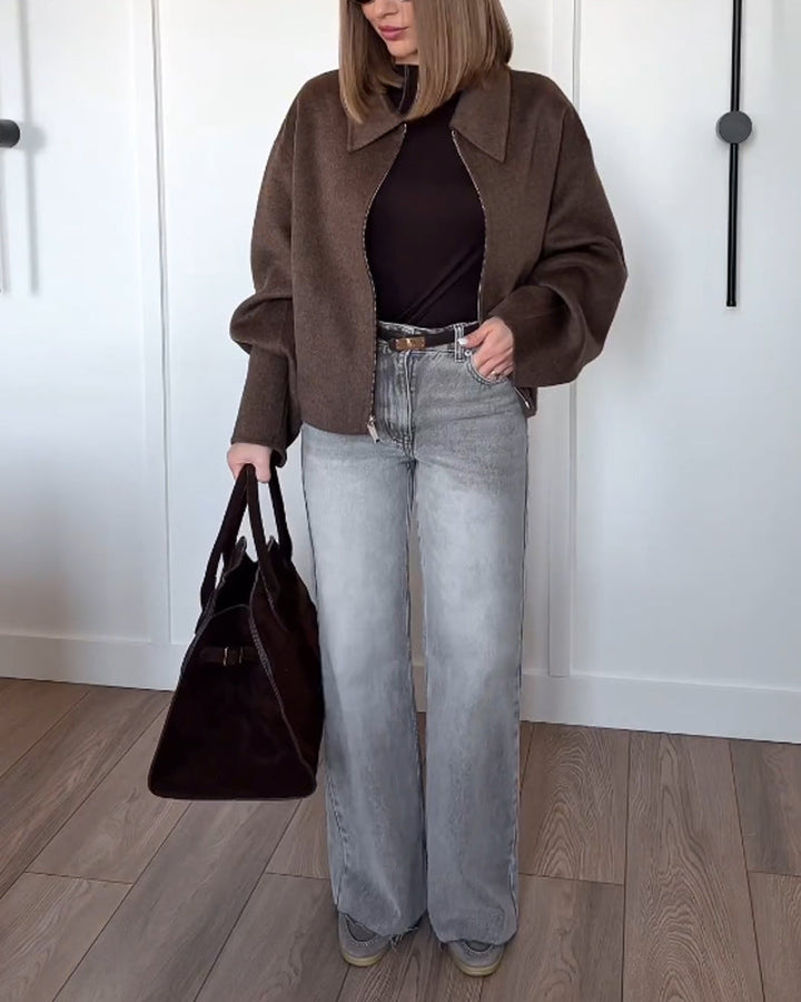 Levoire | Veste D'Automne Marron Avec Zip Pour Femmes