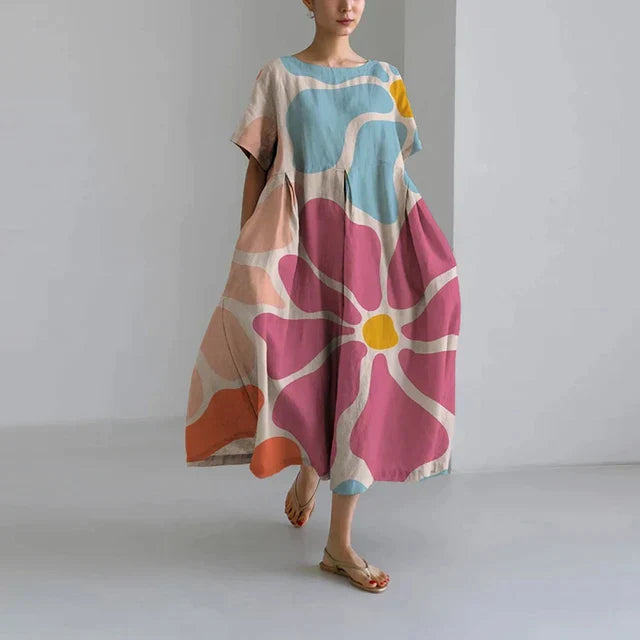 Levoire | Robe Midi Imprimée Décontractée À Coupe Loose Pour Femmes Rosa Fleur