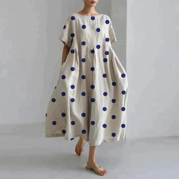 Levoire | Robe Midi Imprimée Décontractée À Coupe Loose Pour Femmes Polka