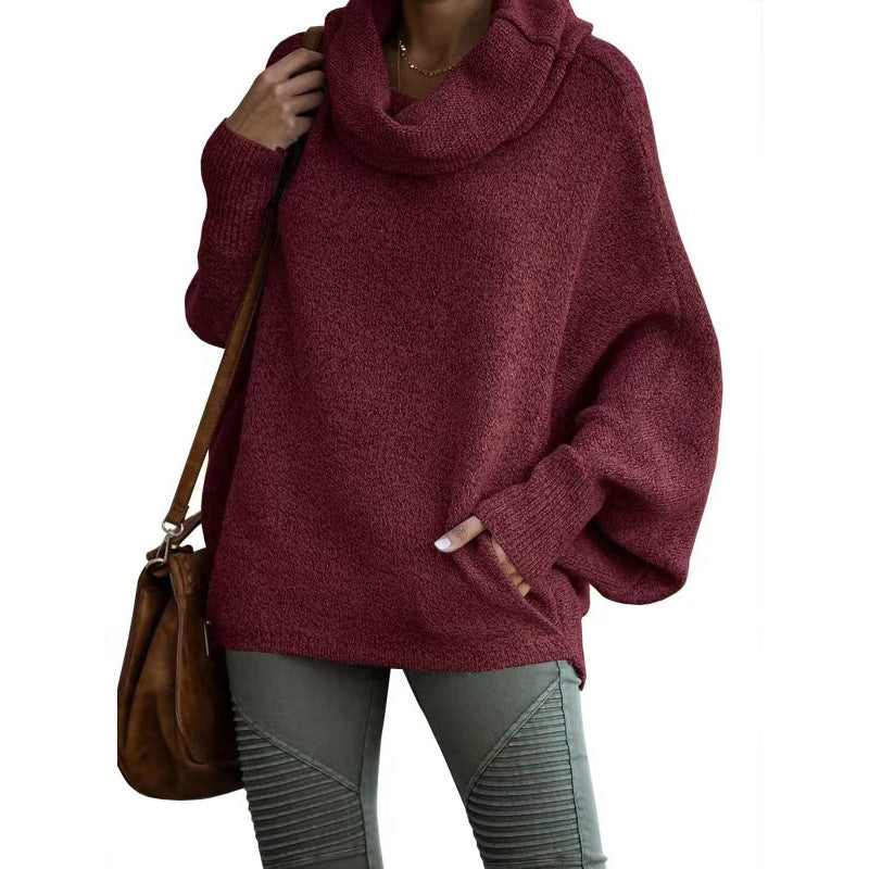Levoire | Manches Chauve-Souris Pull À Col Roulé Pull Femmes Tricot Rouge vin
