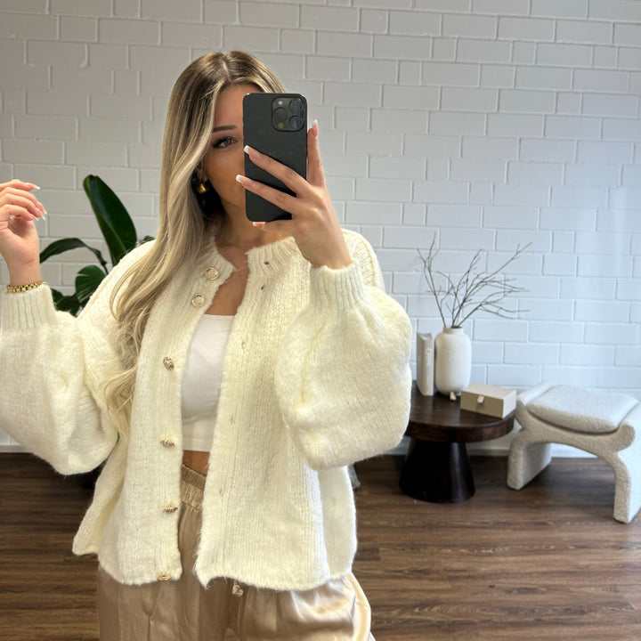 Levoire | Gros Bouton De Fermeture Gilet Tricoté Gilet Pour Femmes Blanc Une taille