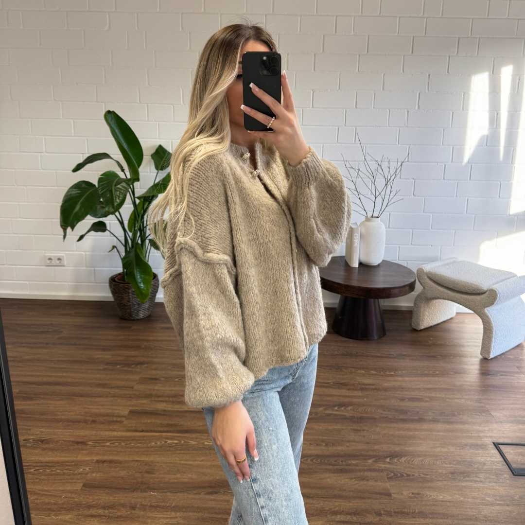 Levoire | Gros Bouton De Fermeture Gilet Tricoté Gilet Pour Femmes Khaki Une taille