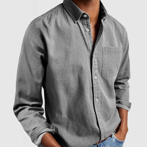 Levoire | Coton Longue Manche Chemise Boutonnée Chemises Pour Hommes Gris