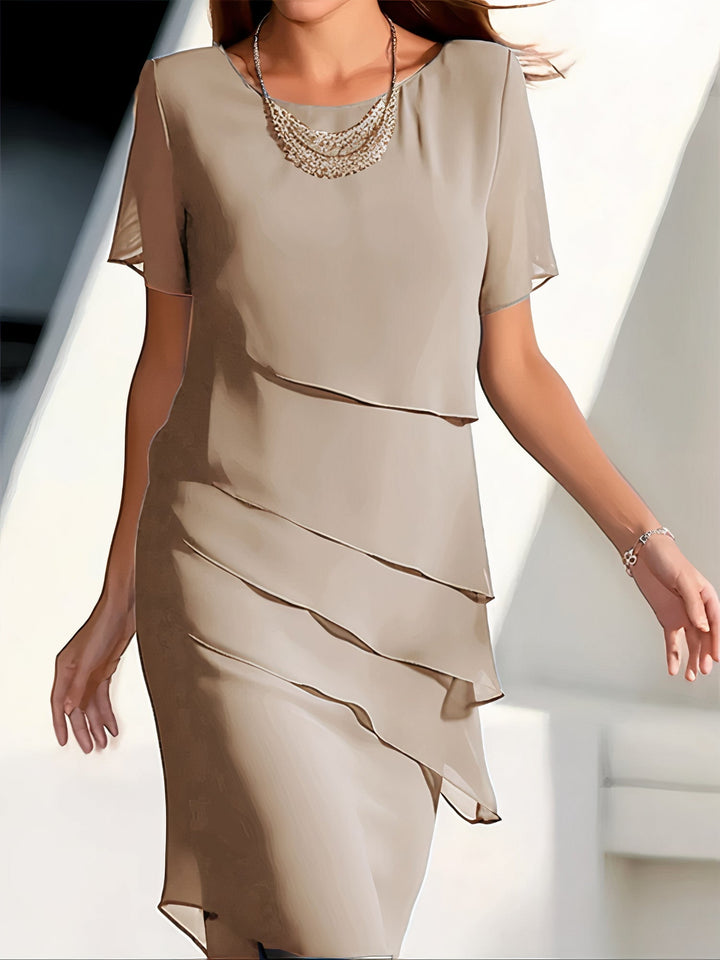 Levoire | Tunique Plissée Mi-Longue Élégante En Chiffon Kaki