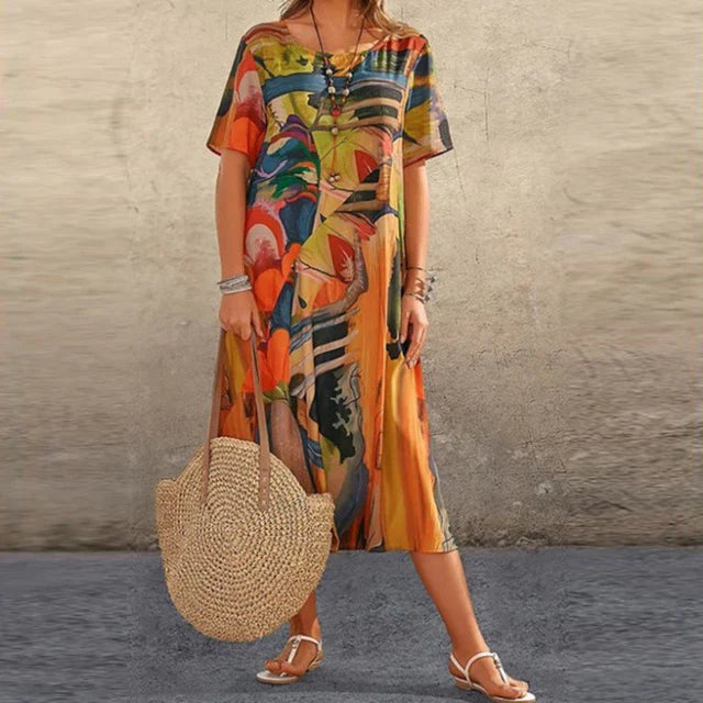 Levoire | Robe Colorée À Manches Courtes Pour Femmes Orange