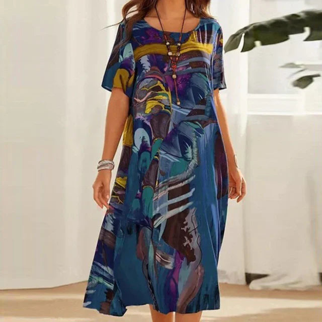 Levoire | Robe Colorée À Manches Courtes Pour Femmes Bleu