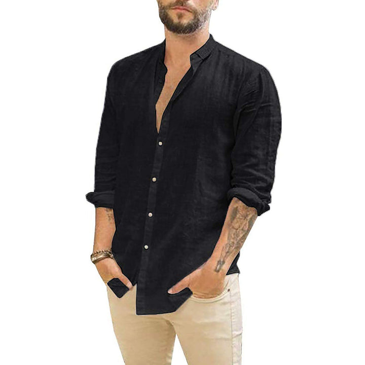 Levoire | Chemise En Lin Sans Col Pour Hommes noir