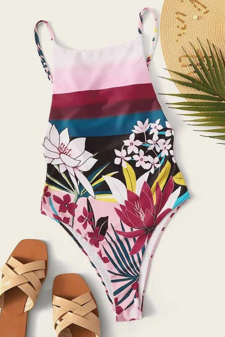 Levoire | Imprimé Monokini Rayures Tanga Maillot de bain Sexy Rosa