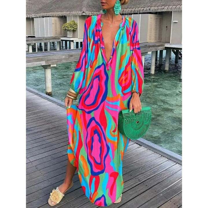 Levoire | Robe D'Été Chic Avec Décolleté En V Rosa-bleu