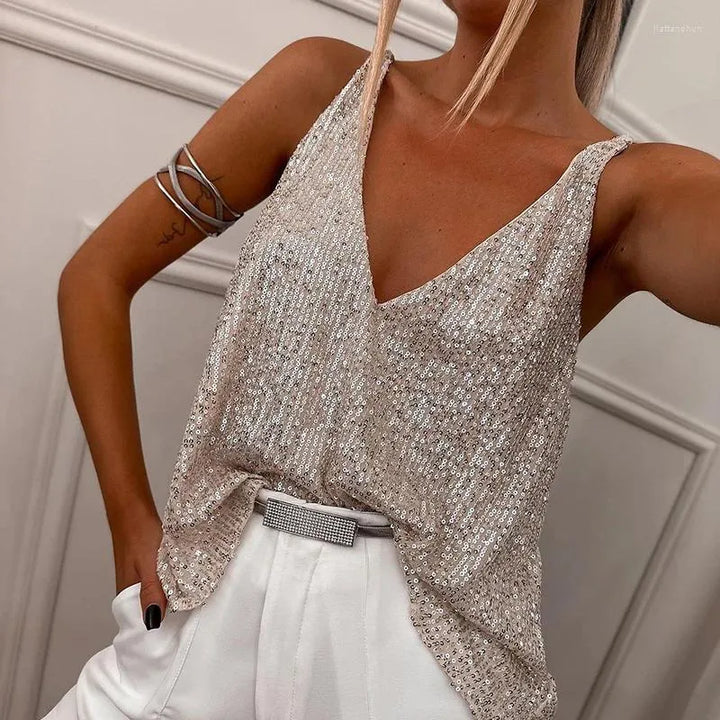 Levoire | Haut Sans Manches V-Cou Paillettes Haut De Fête