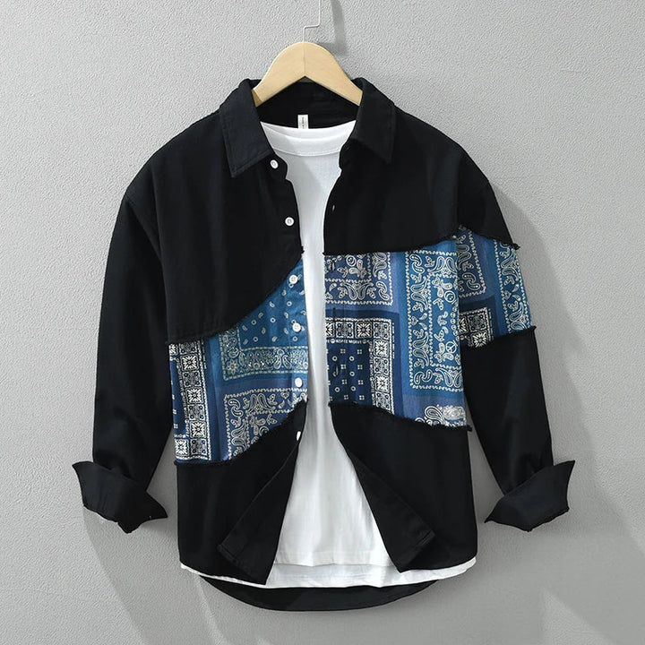 Levoire | Chemise À Motifs Decontractee Elegant Hommes Noir