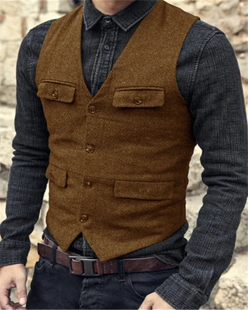 Levoire | Col Montant Sans Manches Coupe Ajustée Gilet De Costume Braun
