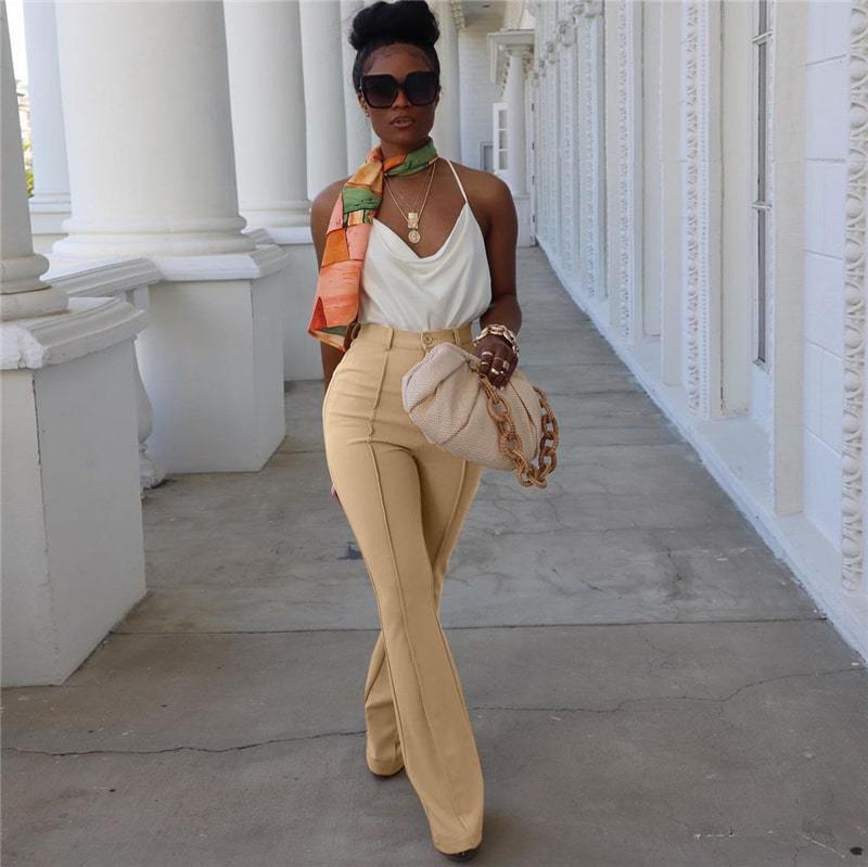 Levoire | pantalon large taille haute, unicolore KHAKI