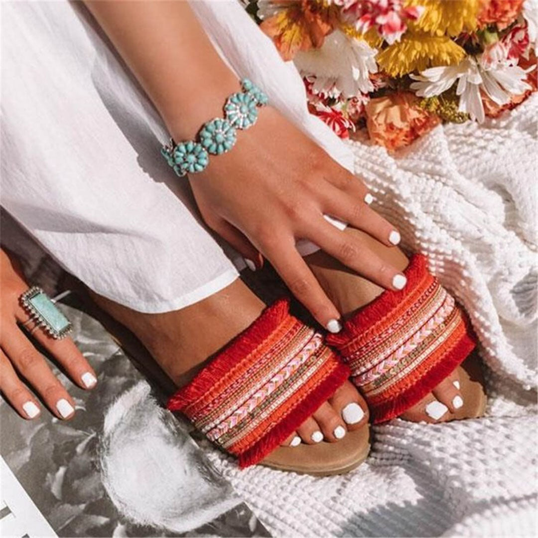Levoire | Sandales, Style Boho, Plat, Sandales, Chaussures D'Été Rouge