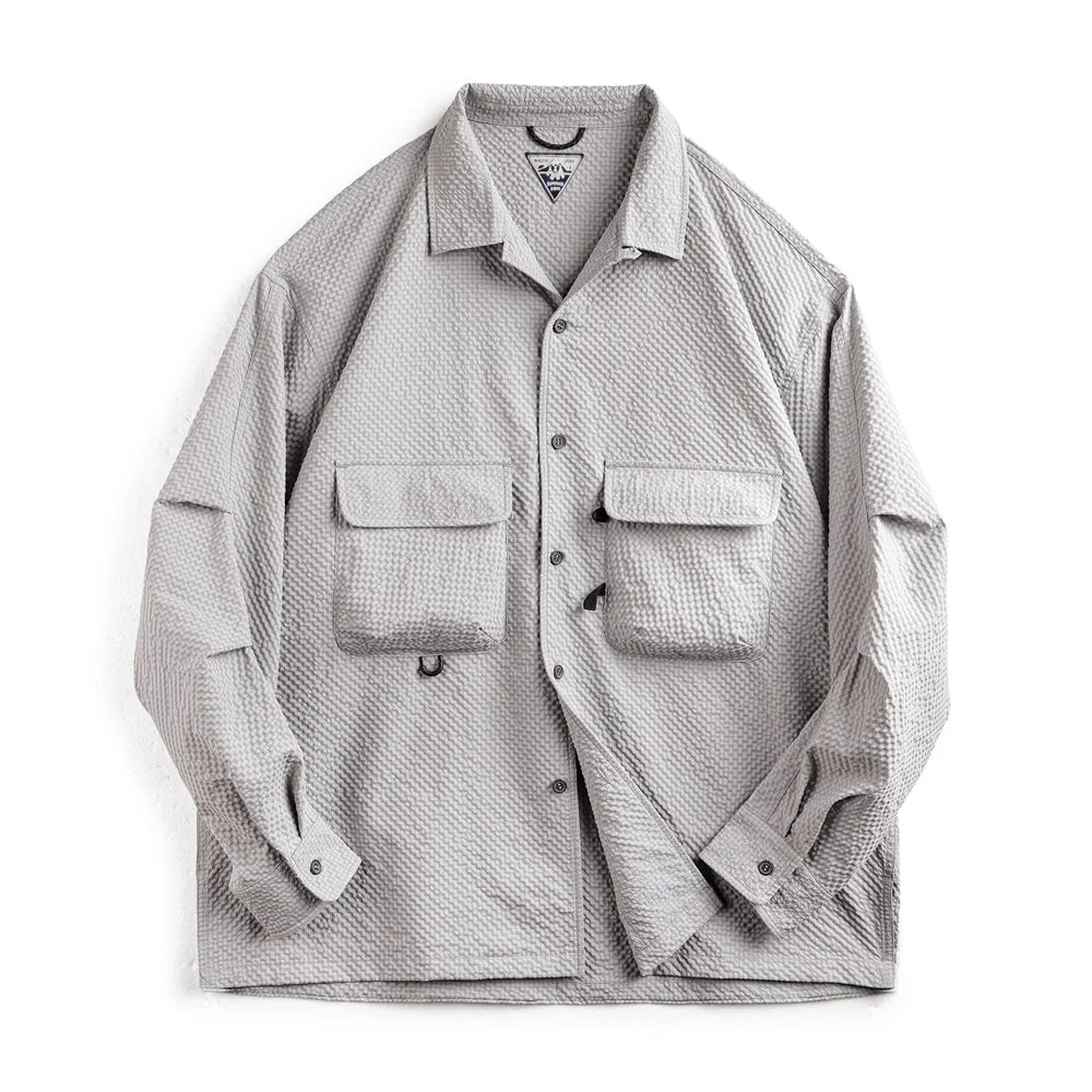 Levoire | Chemise En Seersucker Sans Tirage Avec Col Cubain Gris