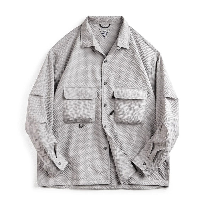 Levoire | Chemise En Seersucker Sans Tirage Avec Col Cubain Gris