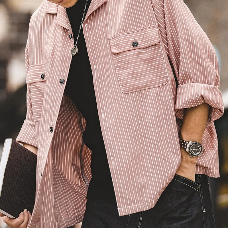 Levoire | Chemise Rayée Vintage Avec Col Cubain