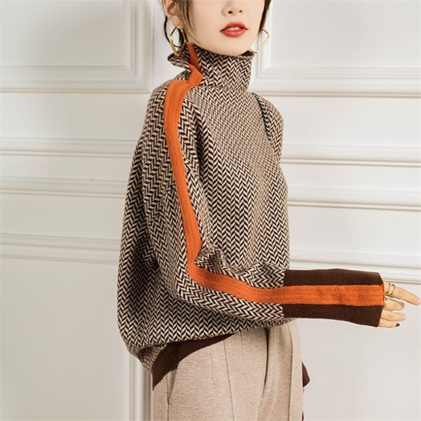 Levoire | Pull À Col Roulé Avec Des Bandes Contrastantes Marquantes Orange