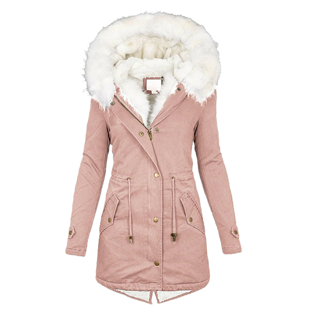 Levoire Élégante Veste d'hiver avec capuche et détail de bouton Rosa