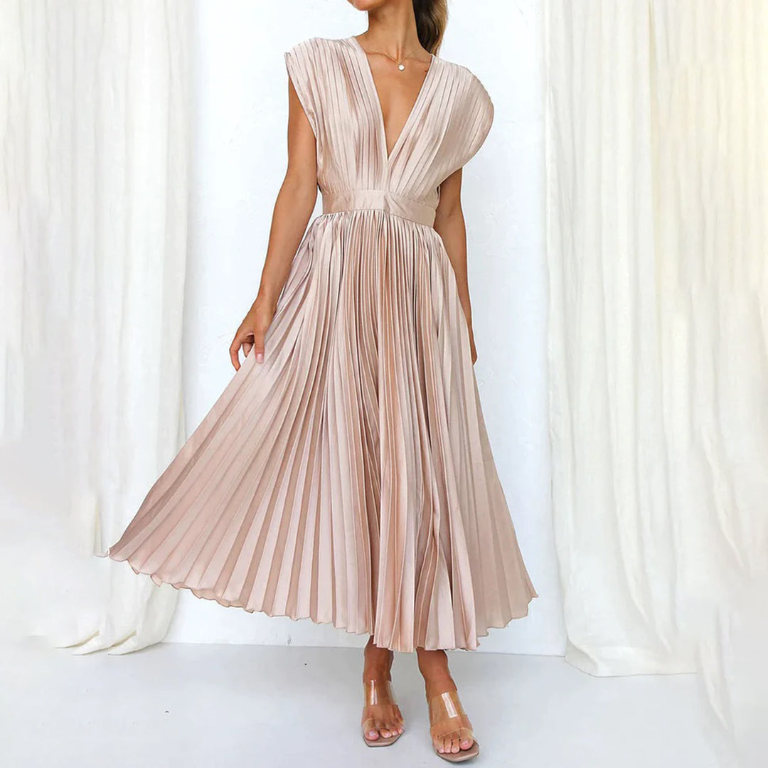 Levoire | Élégante Robe Maxi Plissée Électrique Rose abricot