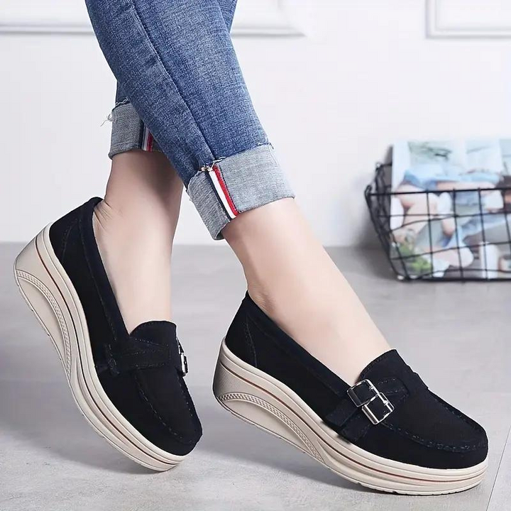 Levoire | Mocassins, Slip On, Boucle De Ceinture, Chaussures En Daim, Chaussures Pour Femmes Noir