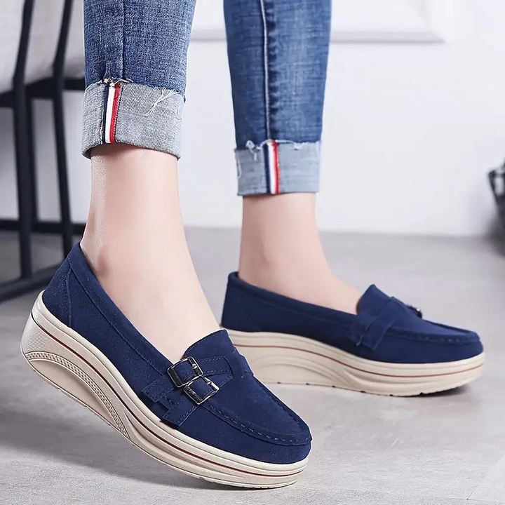 Levoire | Mocassins, Slip On, Boucle De Ceinture, Chaussures En Daim, Chaussures Pour Femmes Bleu