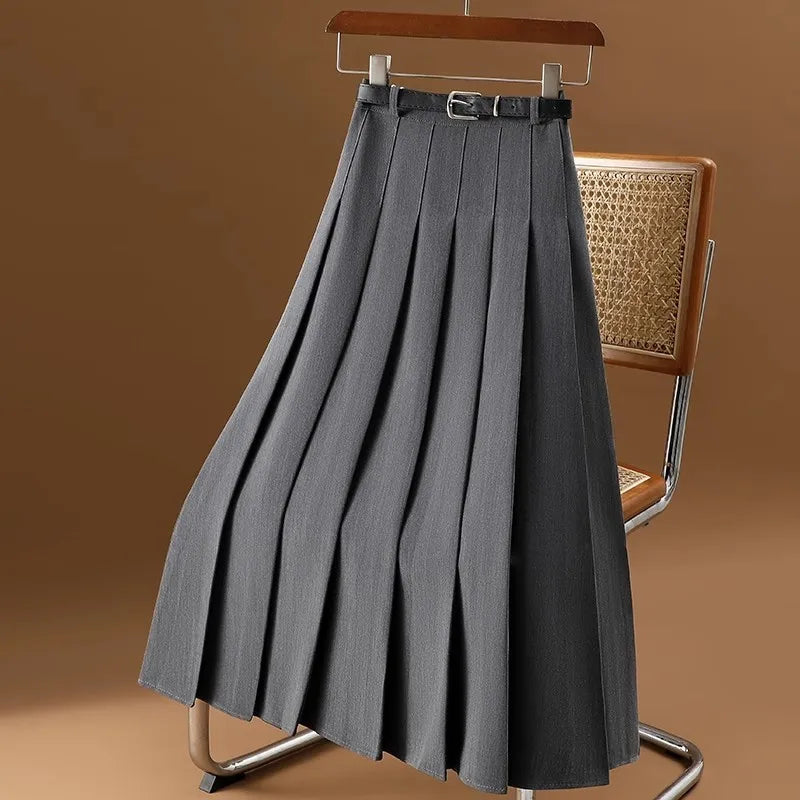 Levoire | Ceinture Taille Haute Jupe Longue Jupe Plissée Gris