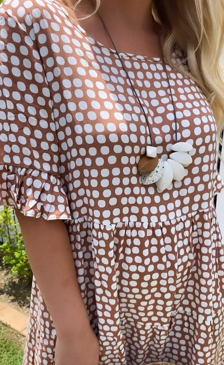 Levoire | Dot Robe Manches Courtes Coupe Ample Robe Midi Robe D'Été
