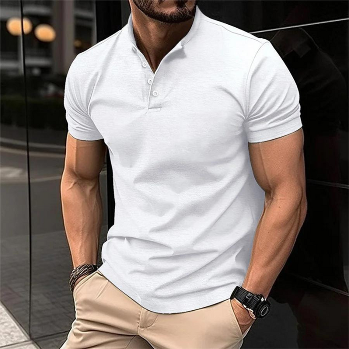 Levoire | Polo Shirt, Manches Courtes, Boutons, T-Shirt, Vêtements Pour Hommes Blanc