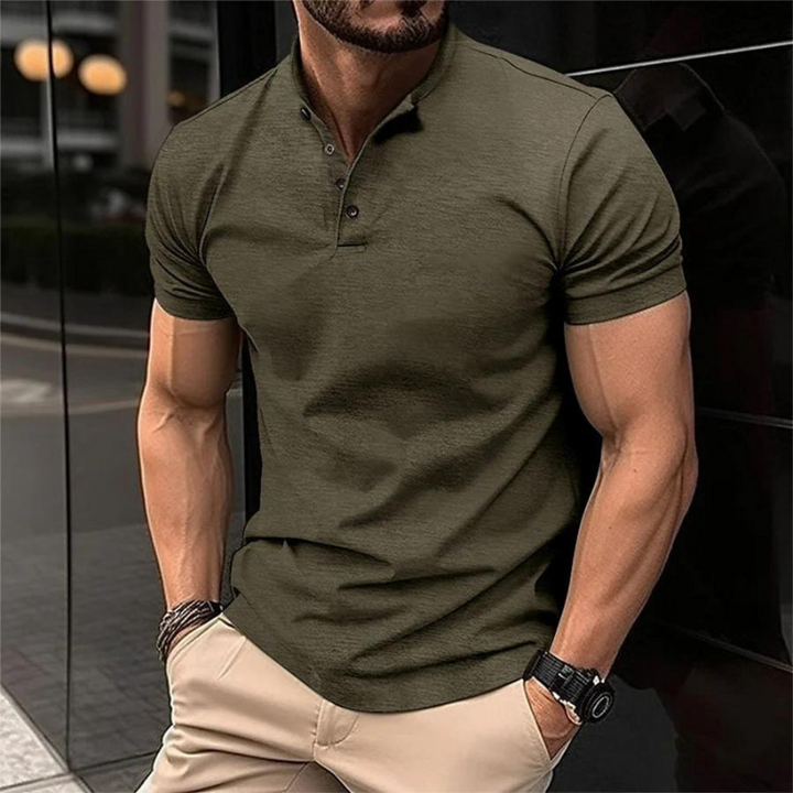 Levoire | Polo Shirt, Manches Courtes, Boutons, T-Shirt, Vêtements Pour Hommes Vert olive