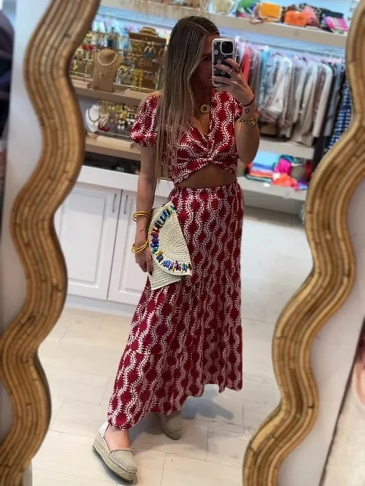 Levoire | Top Croisé Enveloppé Chic Décolleté En V Et Jupe Ensemble