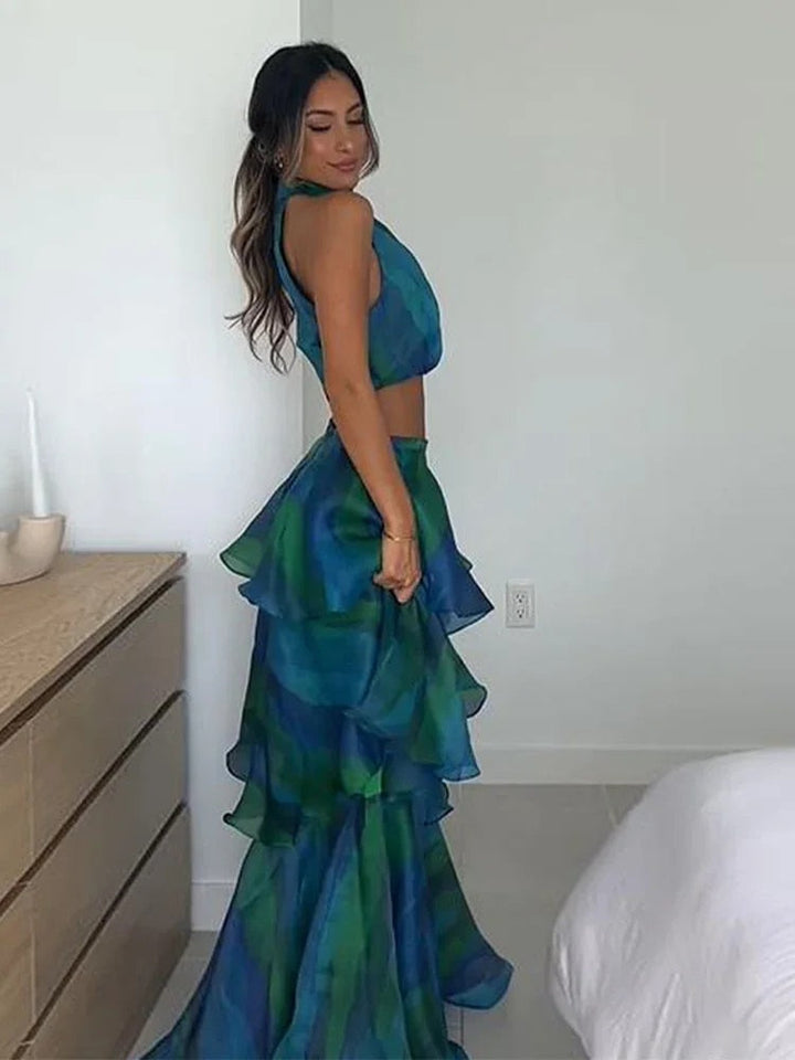 Levoire | Printed Bandeau Crop Top & Long Ruched Hem Set