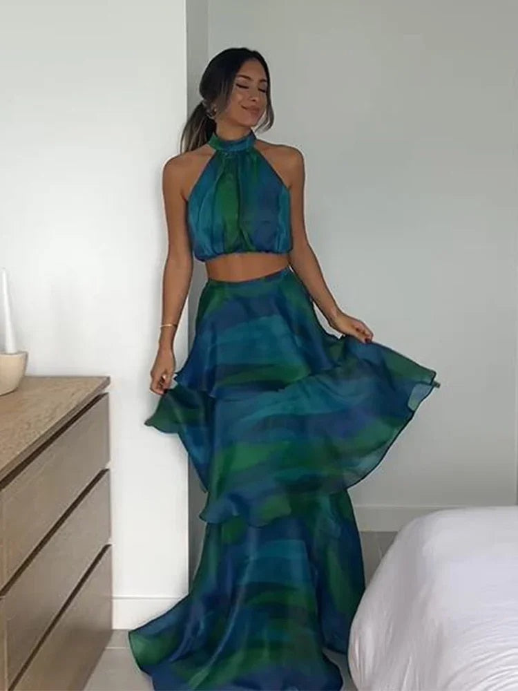 Levoire | Printed Bandeau Crop Top & Long Ruched Hem Set