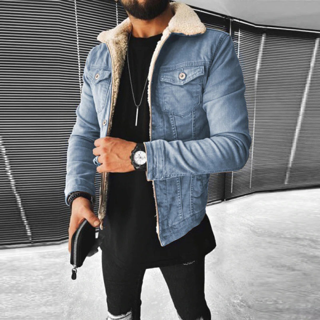 Levoire | Veste En Denim Doublée De Fourrure À Manches Longues Bleu clair