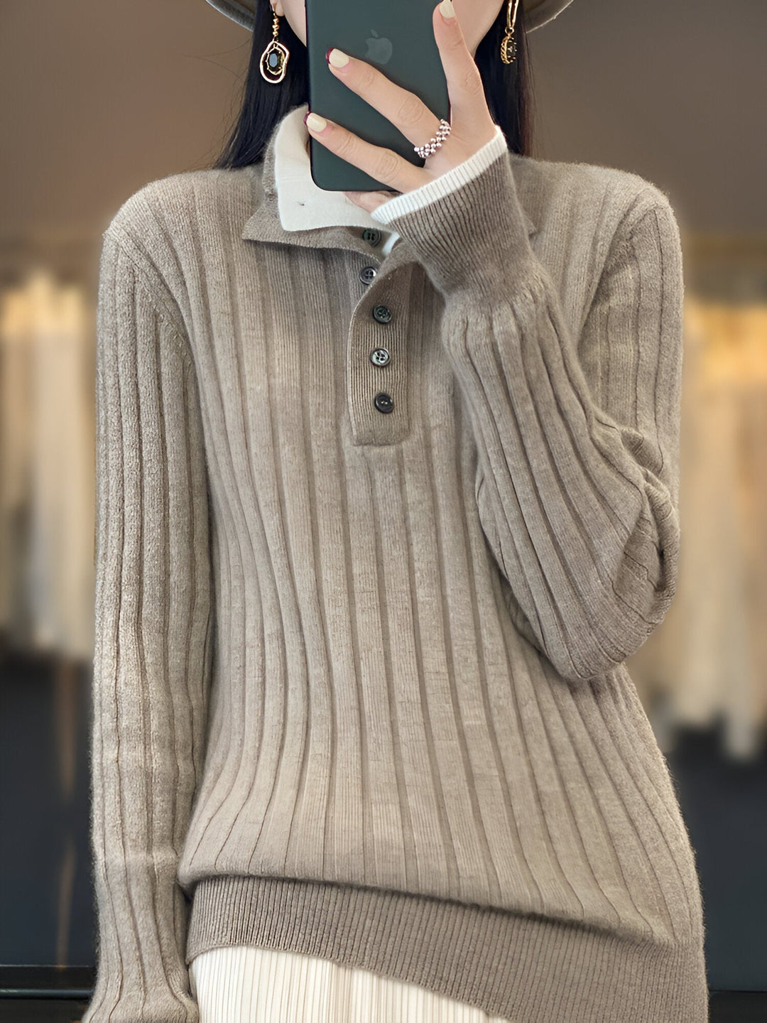 Levoire | Décontracté Pull À Col Rabattu Top En Tricot Pour Femmes