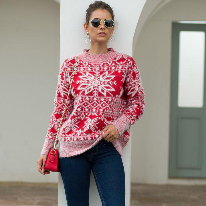 Levoire | motif à encolure ronde flocon de neige Rouge