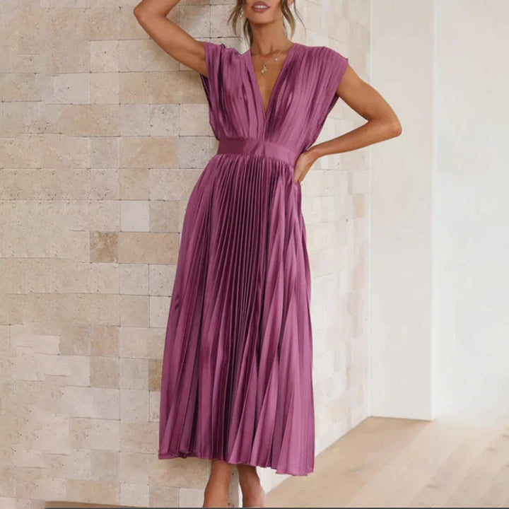 Levoire | Élégante Robe Maxi Plissée Électrique