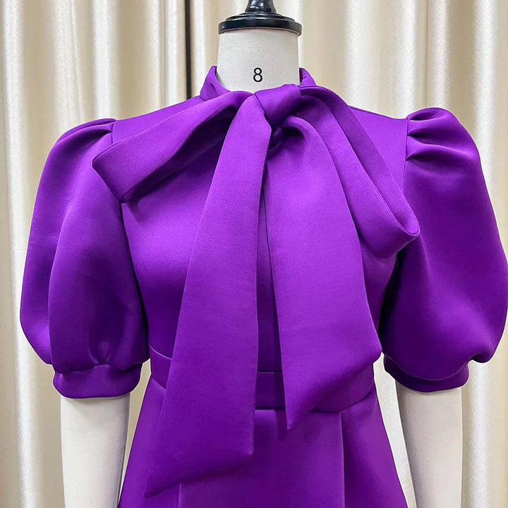 Levoire | Col Côté Bouffant Manches Courtes Robes Longues