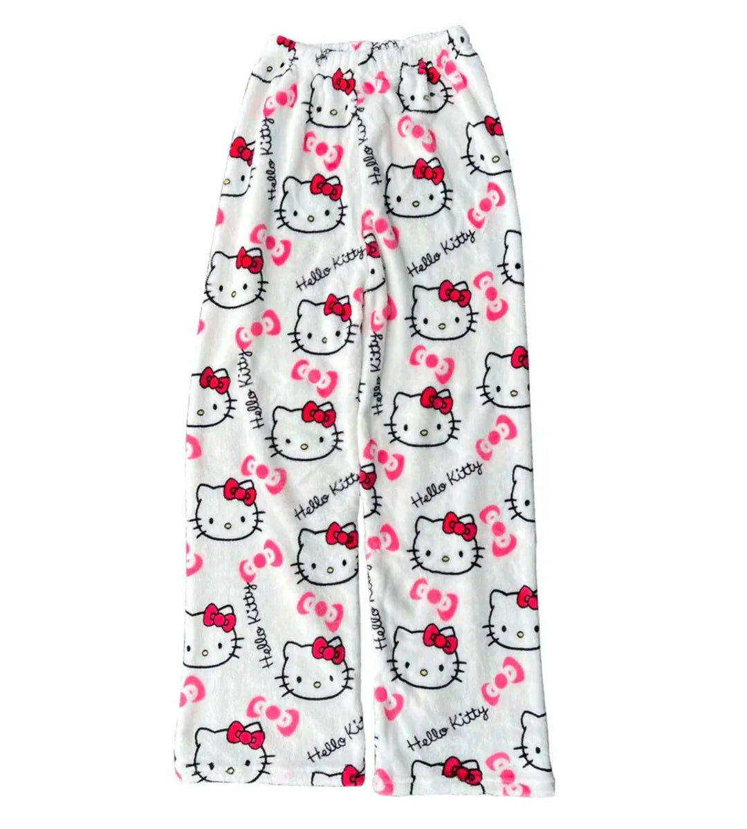 Levoire | Pantalon En Polaire Doux À Motif De Chat Blanc