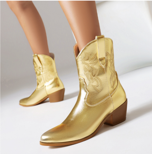 Levoire | Bottes De Cowboy À Talon Bas Or