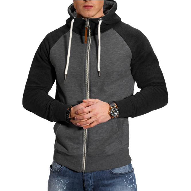 Levoire | Hoodie Confortable Zippé Manches Noir - Gris Foncé