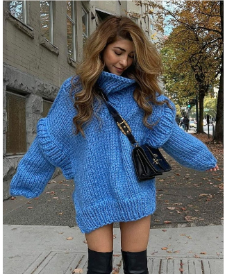 Levoire | Pull En Tricot Surdimensionné Confortable Pour Femmes Bleu