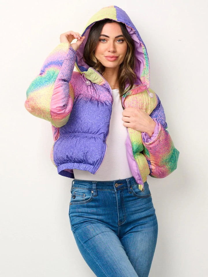 Levoire | Femmes Manteau D'Hiver À Manches Longues Avec Fermeture Éclair, Veste Crop À Capuche Lilas