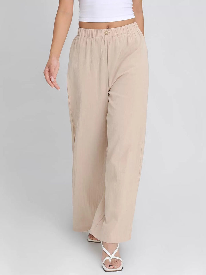 Levoire | Femme Pantalon Ceinture Élastique Solide Beige