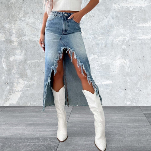 Levoire | Taille Haute Ourlet Brut Jupe En Jean Asymétrique