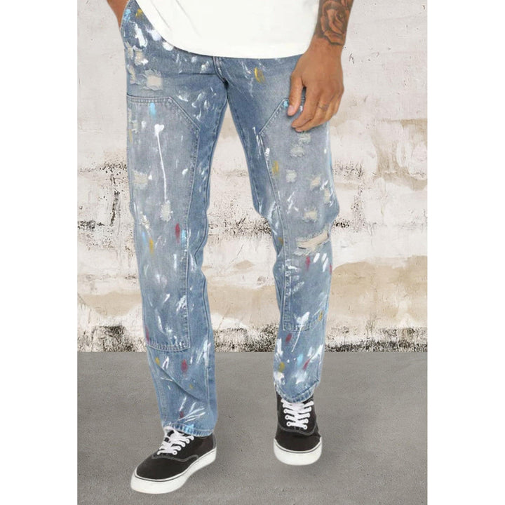 Levoire | Jeans Baggy Éclaboussures De Couleur Pour Hommes Bleu