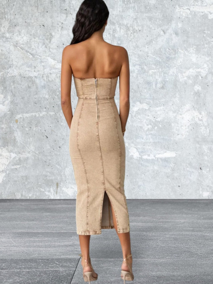 Levoire | Robe En Jean Tube À Fente Pour Femmes