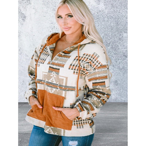 Levoire | Pull À Capuche Demi-Zip Avec Poches Kangourou Beige