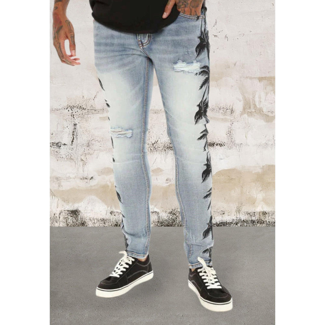Levoire | Hommes Jean Skinny Déchiré Palmiers 42 Bleu