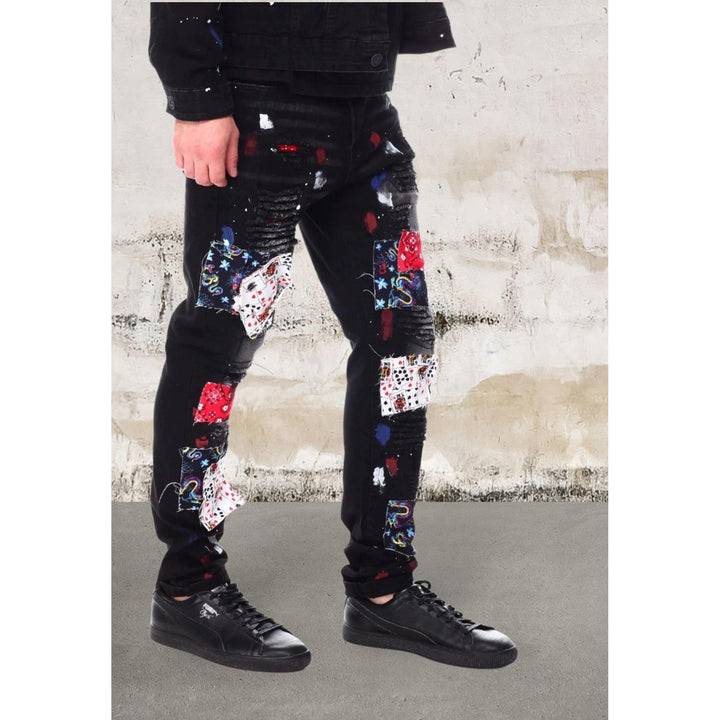 Levoire | Hommes Skinny Fit Patch Jeans Noires